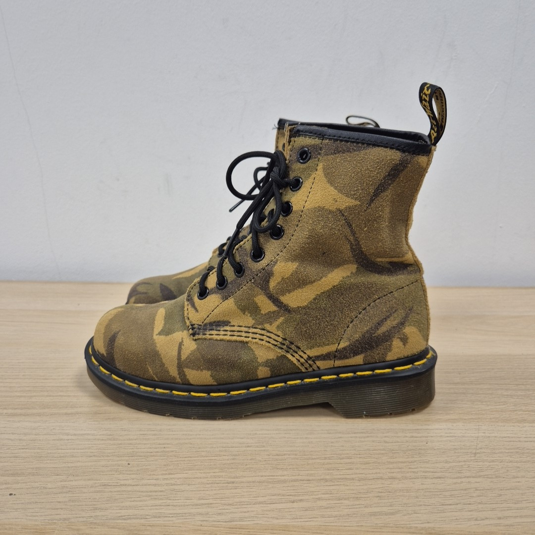 Dr Martens 1460 Womens Green Brown Army Camouflage Soft Leather Rare Boots Uk 4