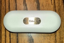 Chloe White Hard Eyeglass Sunglasses Case Gold Logo Yellow Interior Few Spots