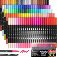Taotree 120 Colors Dual Tip Art Markers Pens for Kids Adult Coloring Book, Artis