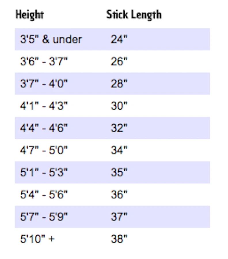 Hockey Stick Size Chart