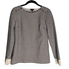 Talbots PETITE  Stripe Gold White Black 32 Chest  long sleeve ruffle gold button