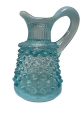 Vintage Blue Fenton Opalescent Hobnail Glass Mini Pitcher Vase