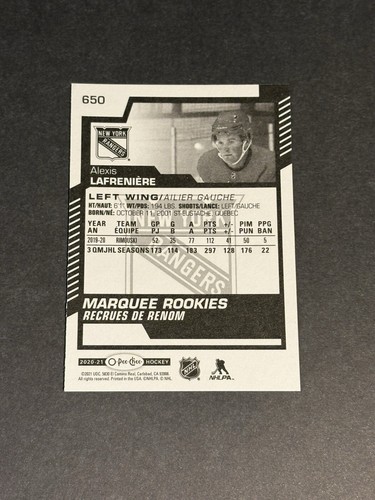 2020-21 O Pee Chee ALEXIS LAFRENIERE #650 Marquee Rookies - Picture 2 of 3