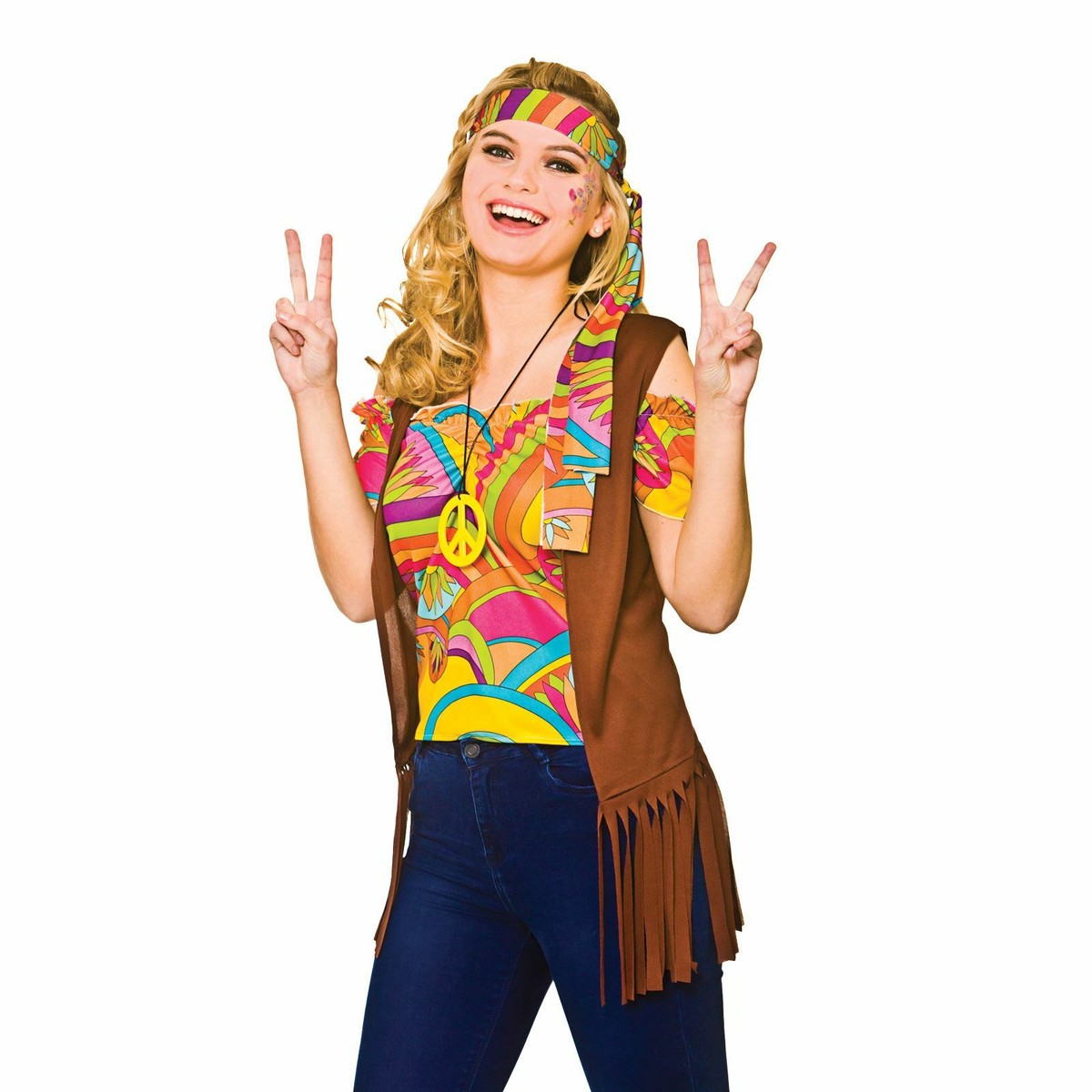 Ladies Cool Hippie Woodstock 60s Sixties Halloween Fancy Dress