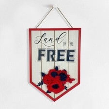 America Land of the Free 4th of July Decor Rustic Wooden Hanging Sign Farmhouse