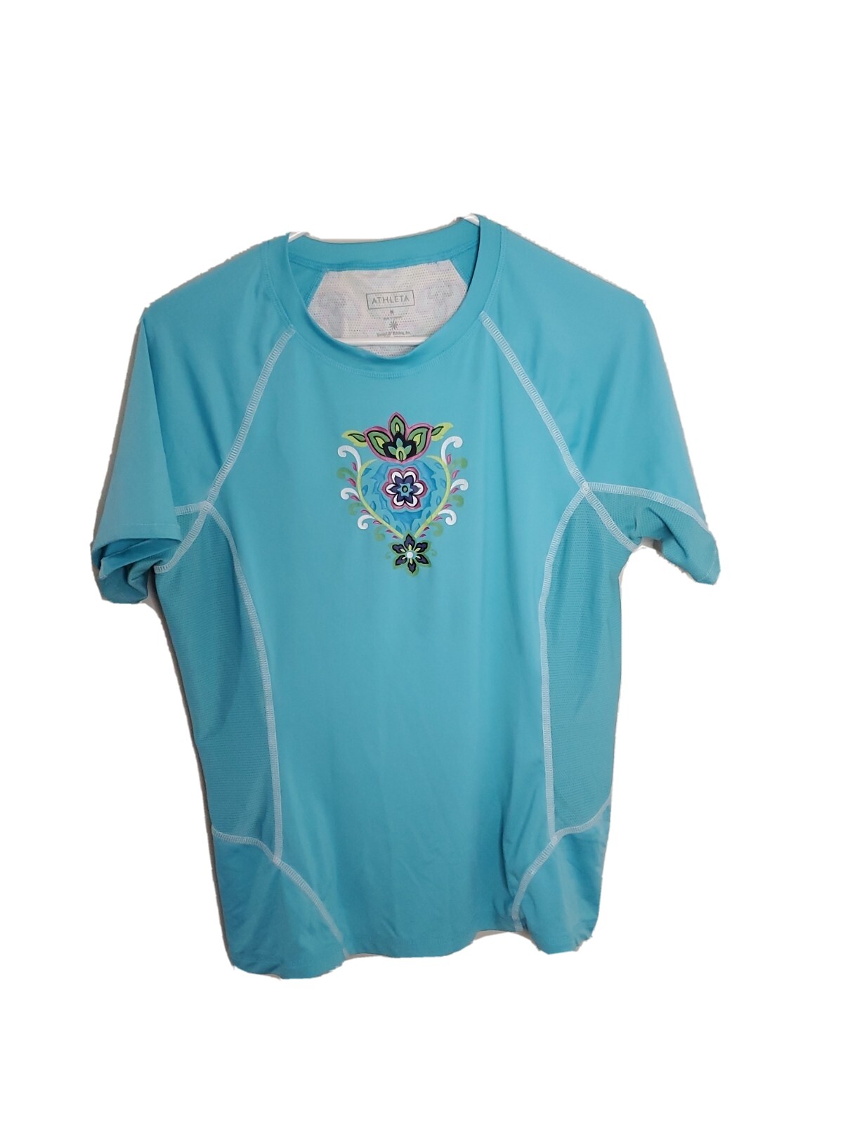 Athleta Blue Lotus Flower Rash Guard Activewear Top M… - Gem