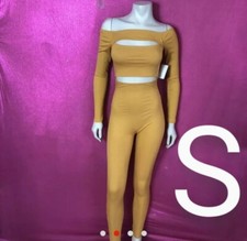   Ribbed Off Shoulder Long Sleeve Jumpsuit Size S NWOT