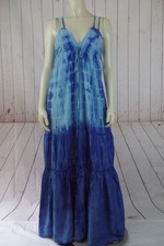 Seaton Maxi Dress XS, S New $226 Blue Tie Dye Cotton Silk Tiered Boho