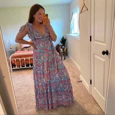 NWT Banjanan Carnation Floral Full Bloom Blue Pink Maxi Dress XS | eBay NWT Banjanan Carnation Floral Full Bloom Blue Pink Maxi Dress XS | eBay