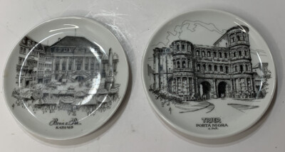 Vtg Miniature Mini Plates Signed Bonn Rathaus & Trier Porta Nigra ...