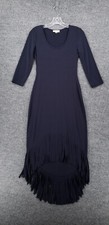 Calvin Klein Dress Womens 2 Blue Hi Low Fringe 3/4 Sleeve Stretch A Line Flowy