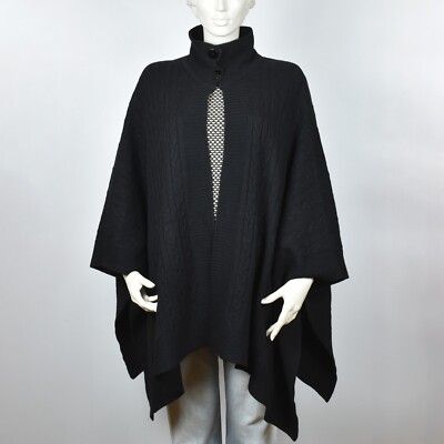 Marina Rinaldi MAX MARA Wool Cashmere Cable-Knit Cardigan Cape Poncho Pullover M