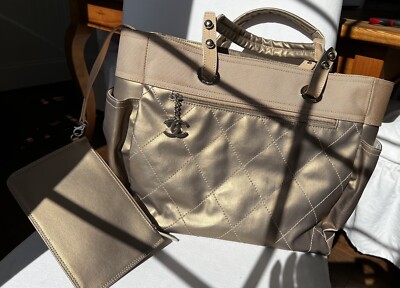 Chanel Paris Biarritz GM Coated Canvas Calfskin Leather Tote Beach