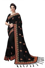 Women's Vichitra Satin Embroidery Work Saree Women