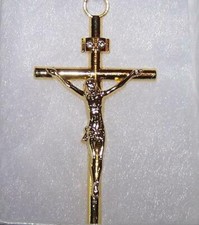 large JESUS CROSS CRUCIFIX crysta pendant GOLD FILLED 18K necklace 20" chain men