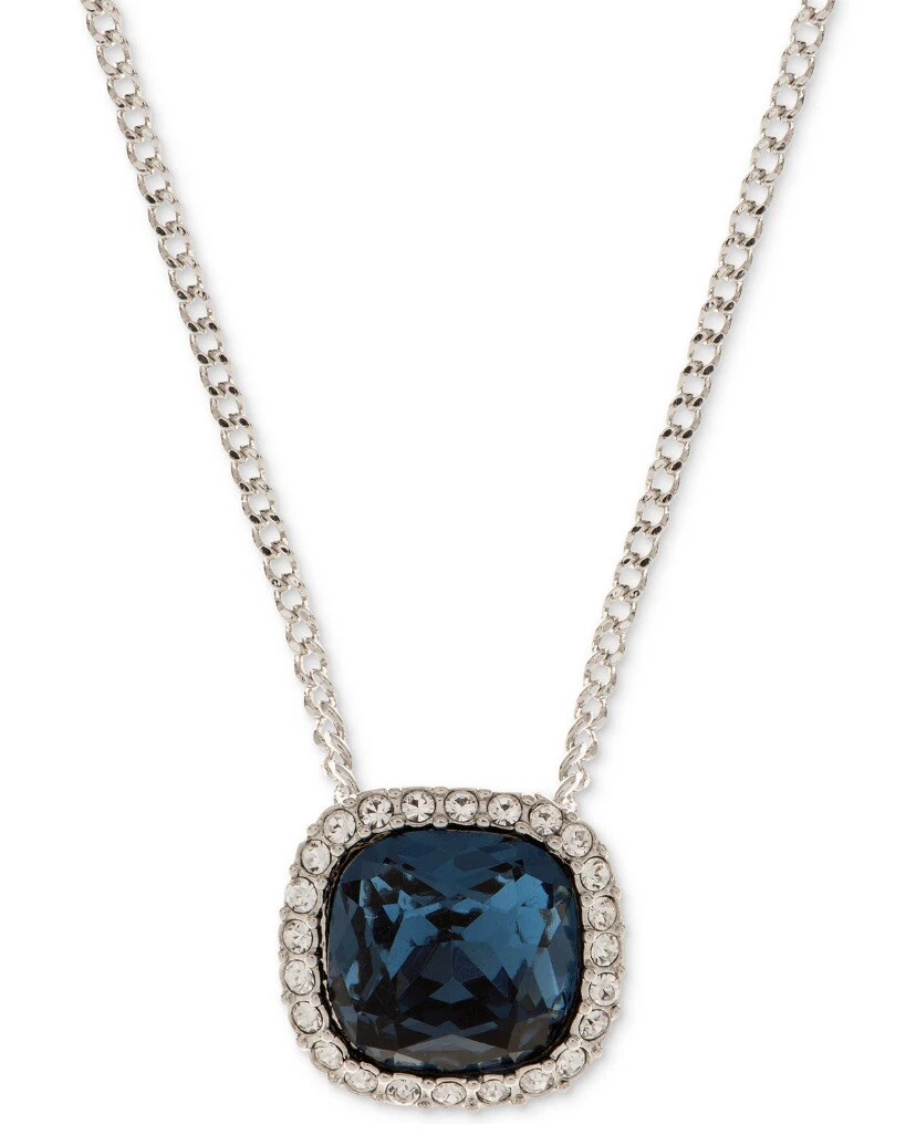 Collana con ciondolo cuscino cristallo cristallo blu Givenchy tono argento $45 F4