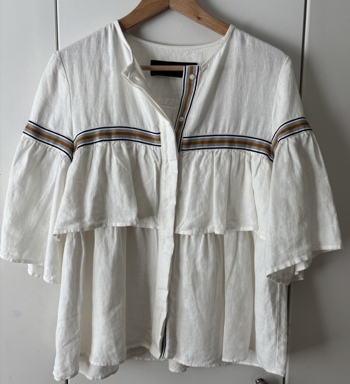 Zara Basic Linen Button Down Cardigan/Blouse Ivor… - image 4