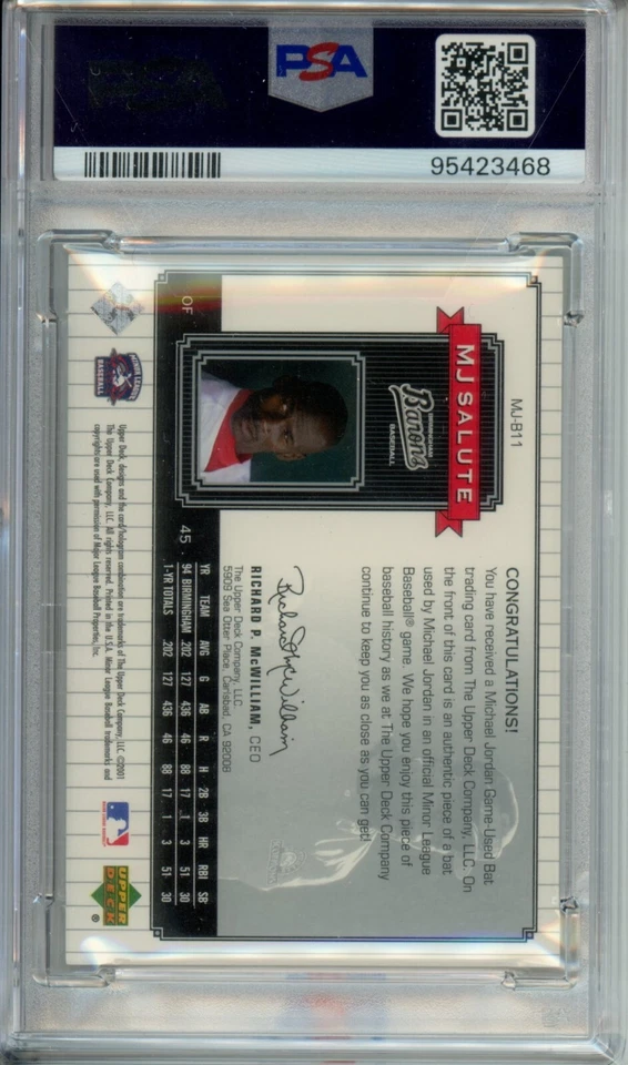 2001 cubierta superior centennial Michael Jordan MJ Salute Bat MJ-B11 B11 PSA 9 Pop 25 Foto 2 de 2