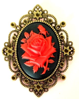 Brosche Kamee Blume rosa rot. Retro Vintage Pin Up Schmuck Geschenk Frau