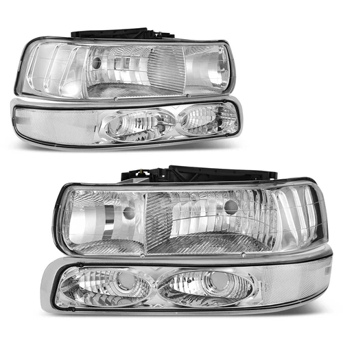 Chrome Headlights & Bumper Lamps For 99-02 Chevy Silverado 00-06 Suburban Tahoe - Picture 2 of 10