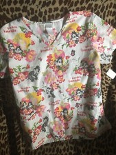 Scrub Top Disney Nurse Medical Shirt Chip Dale Garden Friends Pockets