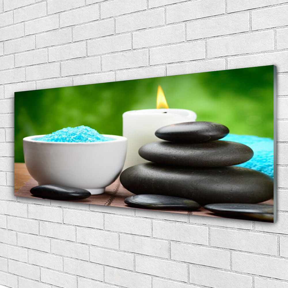 Impression sur verre 125x50 cm design luxe galets et bougie