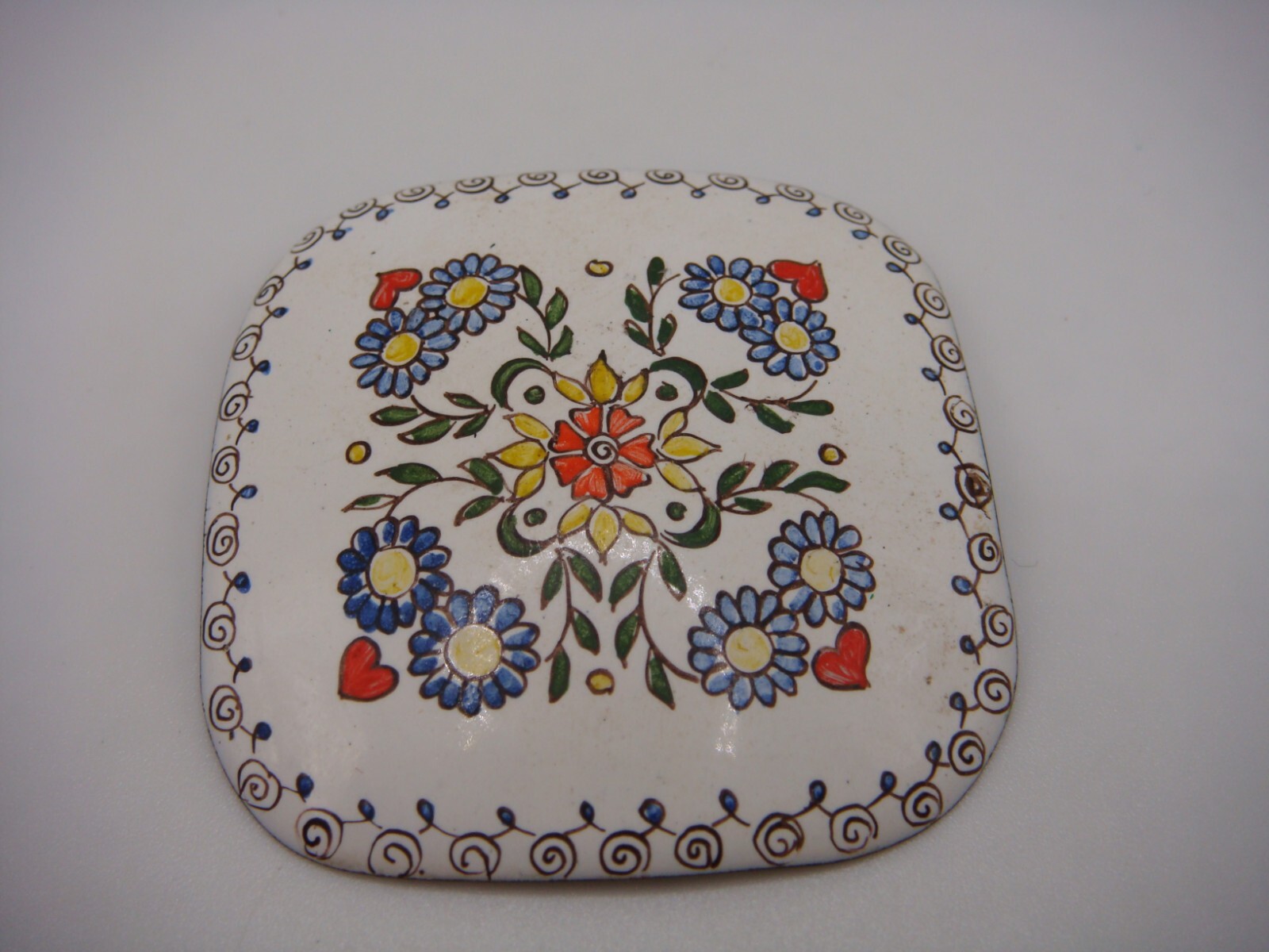 VINTAGE RECTANGULAR TILE SHAPE ENAMEL PAINTED FLO… - image 2