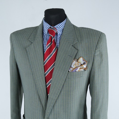 Mens Vintage Summer Blazer 38R UK Size Check Green Cotton Sport Coat Jacket - Picture 10 of 13