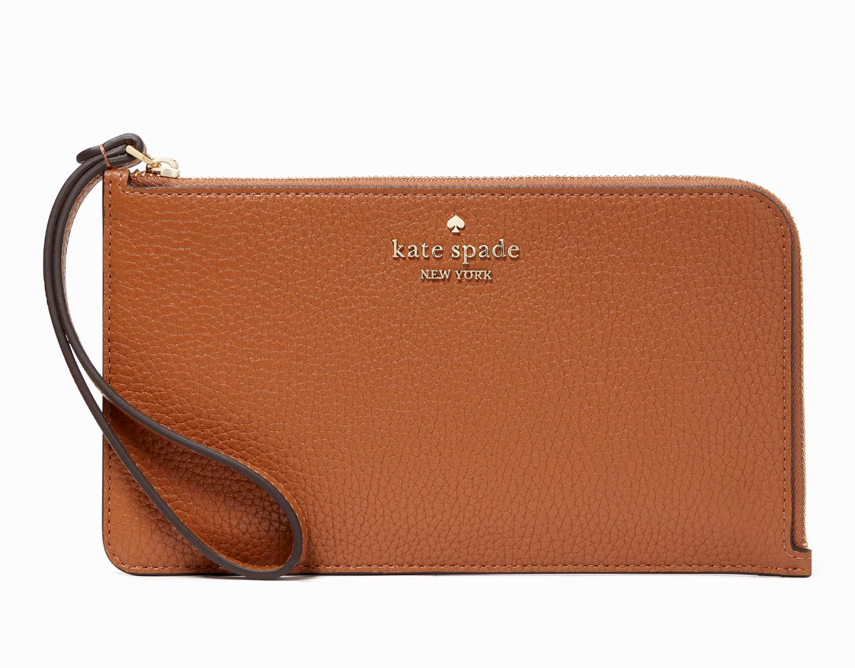New Kate Spade Lucy Pebbled Leather Medium L-zip Wristlet Warm