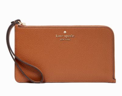 New Kate Spade Lucy Pebbled Leather Medium L-zip Wristlet Warm