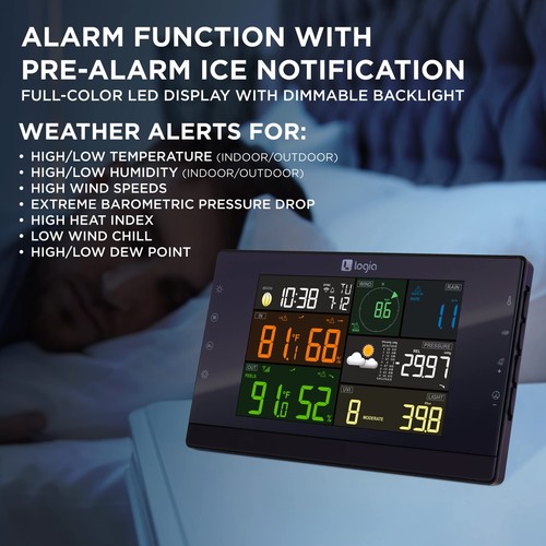 Logia 7-in-1 Wi-fi Weather Station, Weather Monitoring W/Solar Panel & Sensors - Picture 5 of 8