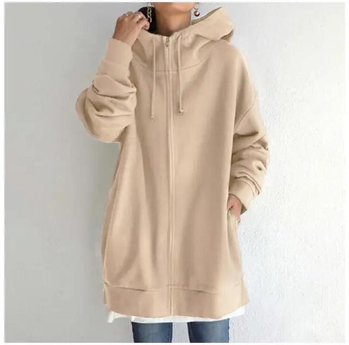 Felpe donna street style zip cappuccio lungo velluto overwear autunno inverno - Foto 25 di 37