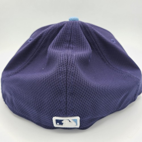 Tampa Bay Rays Hat New Era 59Fifty Fitted Baseball Cap Navy Powder Blue Visor - Picture 6 of 7
