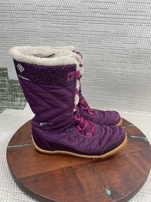Columbia Boots Girls Size 4 Minx Mid III Purple Faux Fur Mid Calf Winter Snow