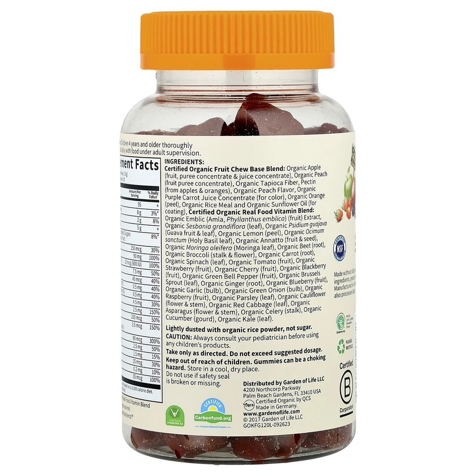 有机,儿童多种木乃伊,有机水果 + 维生素,水果,120 种素食软糖 — 第 3/3 张图片