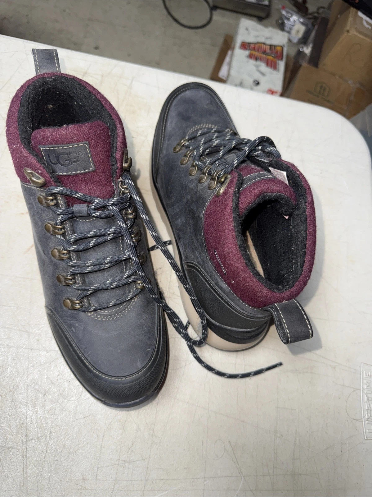 UGG OLIVERT NAVY WATERPROOF LEATHER WOOL HIKER SNOW BOOTS SHOES SIZE 8 MENS