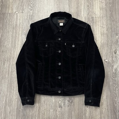 Levi s Velvet Trucker Jacket Black Cotton Fits As Ladies Medium (UK 10)