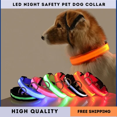 LED Dog Collar Nylon Flashing Light Up Pet Leash Night Safety Glow - Image 1 of 4