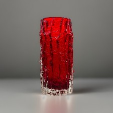 Whitefriars Glass Bark V ase Geoffrey Baxter Large 9" Ruby Red 