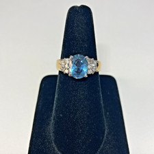 Gold Tone Aquamarine White CZ Accent Cocktail Ring Size 9