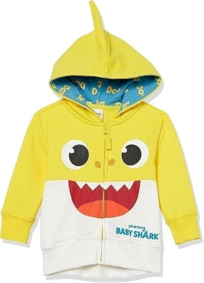 FINKFONG Pinkfong Boys Zip Up Big Face Hoodie-Baby Shark Yellow Toddler Size 2t-5t
