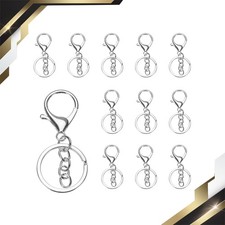 12 Set Lobster Claw Clasp Keychain with Flat Split Keychain Ring Chain Silver