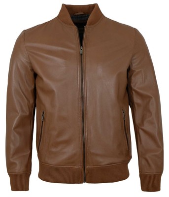 Brown Bomber Leather Jacket 100% Real Soft Sheepskin Leather Varsity