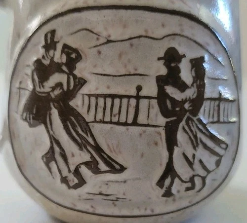 Onion River Pottery Mug Cup Winter Ice Skating Couples Speckled Vintage