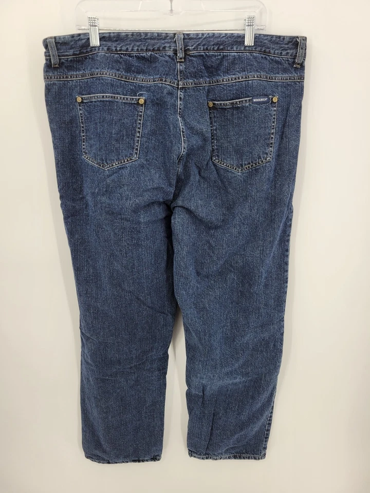 Jeans Woolrich para mujer 18 lavado oscuro franela forrado pierna recta cinco bolsillos Foto 2 de 4