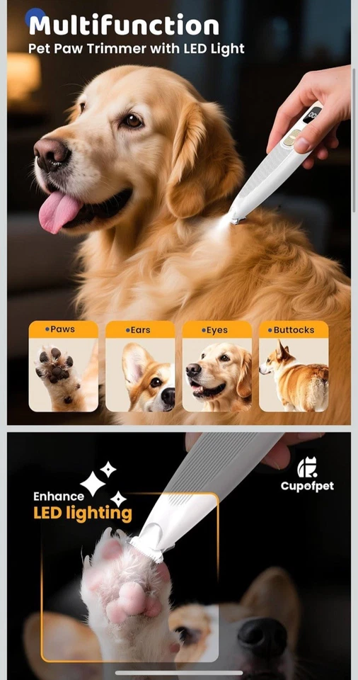 狗爪修剪器带LED灯,35dB低噪音精密宠物爪 — 第 3/4 张图片
