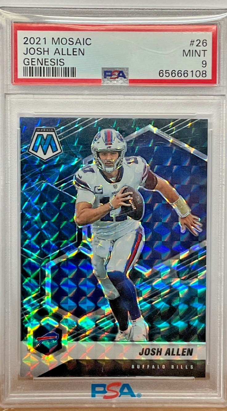 PSA 9 MINT 2021 PANINI MOSAIC #26 JOSH ALLEN GENESIS PRIZM BUFFALO BILLS