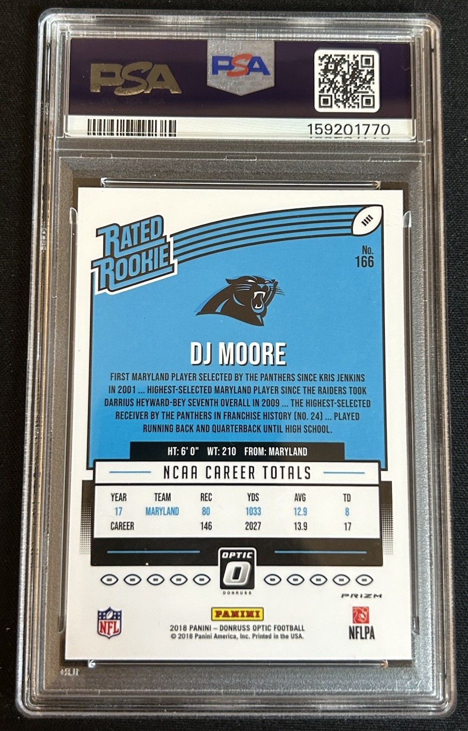 D.J. Moore 2018 Panini Donruss Optic Rated Rookie Holo PSA 10 Buffalo Bills view 2