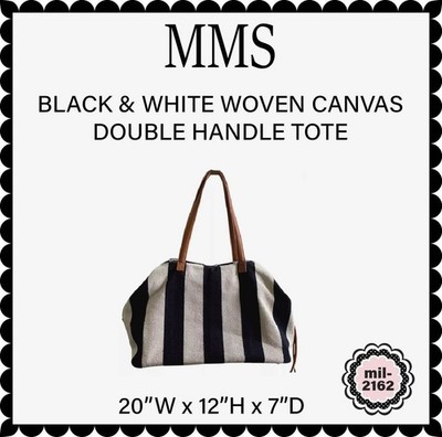 MMS CREAM & BLACK COTTON CANVAS DBL HANDLE TOP ZIP 3 COMPARTMENT TOTE EUC