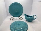 Homer Laughlin Vintage Fiesta Turquoise Dinner Plate 9 1/4 inch And Gravy Boat